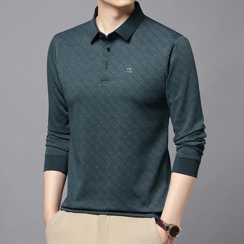 Collar Long Sleeved Polo Shirt for Men in Spring and Autumn 2025 New Business and Leisure Versatile T-shirt