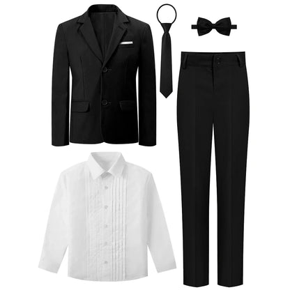 Boys Suit Kids Wedding Tuxedo Easter Birthday Party Gift Formal Perform Outfit Set Pants + Blazer + Dress Shirt + Necktie 4PCS