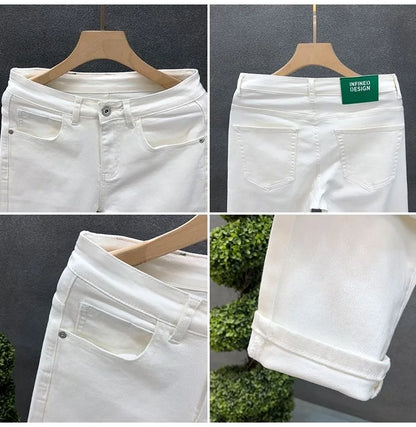 2023 Spring and Autumn New Classic Fashion Solid Color Elastic Casual Jeans Men's Comfortable High-Quality Small Foot Pants 36