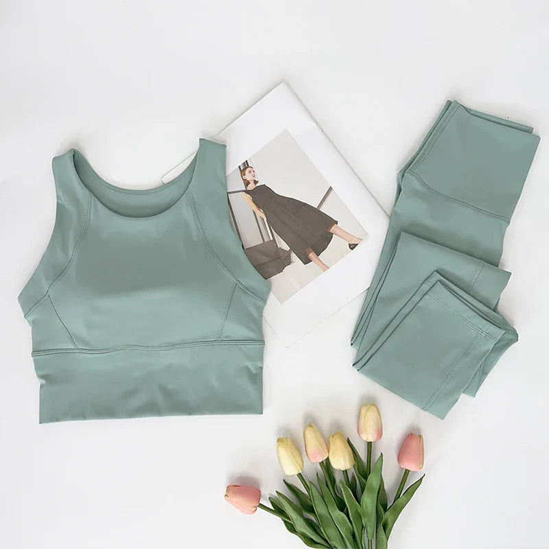 2 Piece Yoga Clothes Women's Gym Yoga Set Strap Cross Back Push Up Sport Bra High Waist Yoga Leggings Sportwear Workout Wear