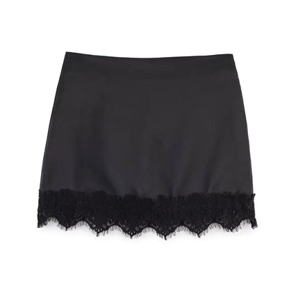 Summer Women Elegant Satin Silk Lace Fringe Mini Skirt High Waist Slim Anti-light Safety Bottoming Half Slip Underskirt 3 Colors