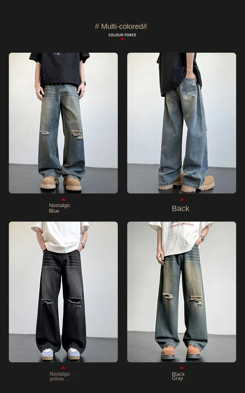 Men's American Style Loose Straight Leg Jeans Vintage Spring Summer New Arrival Drapey Trendy Wide Leg Long Pants