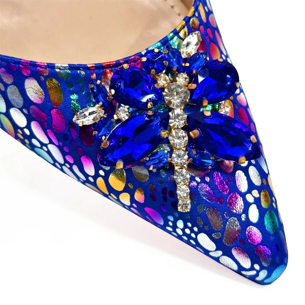 Italian Design Luxury Women's Shoes And Clutch Green Full Diamond Decoration Metal Closure Bag for Party