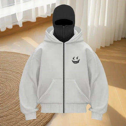 Men's fashion fitness street designer hoodie, autumn and winter fashion casual zipper hoodie, loose masked sweatshirt