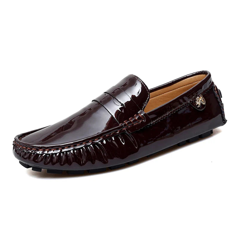 Patent Leather Beanie Shoes Men's New Spring and Summer Large Size Patent Leather Casual British Leather Shoes Women's Slip-On Lazy Casual Shoes Handmade Shoes