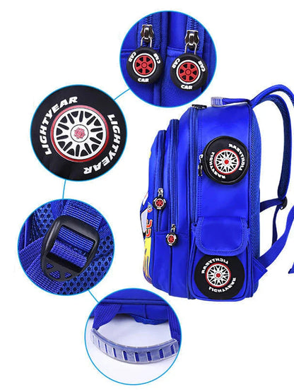 Car Children's Bag Kindergarten Boy's Backpack Lightning Cartoon Multi Pocket Three-dimensional Schoolbag For Kids