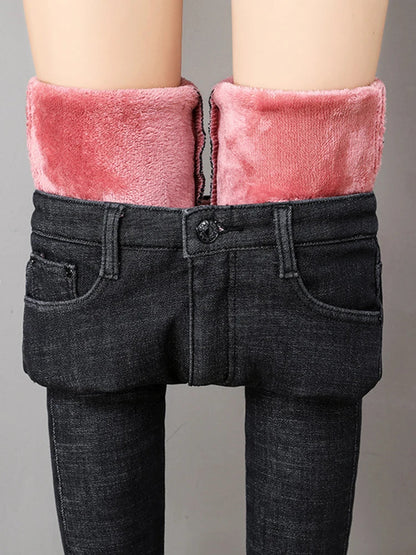 Women's Thick Warm Jeans, Stretch Tight Pencil Pants