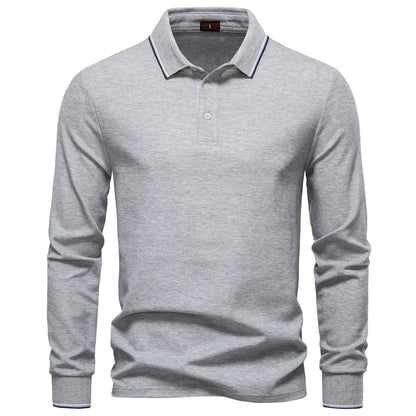 Men's Henley Neck Polo Shirt Cotton Solid Color Long Sleeve Autumn Winter Premium Luxury Mens Top