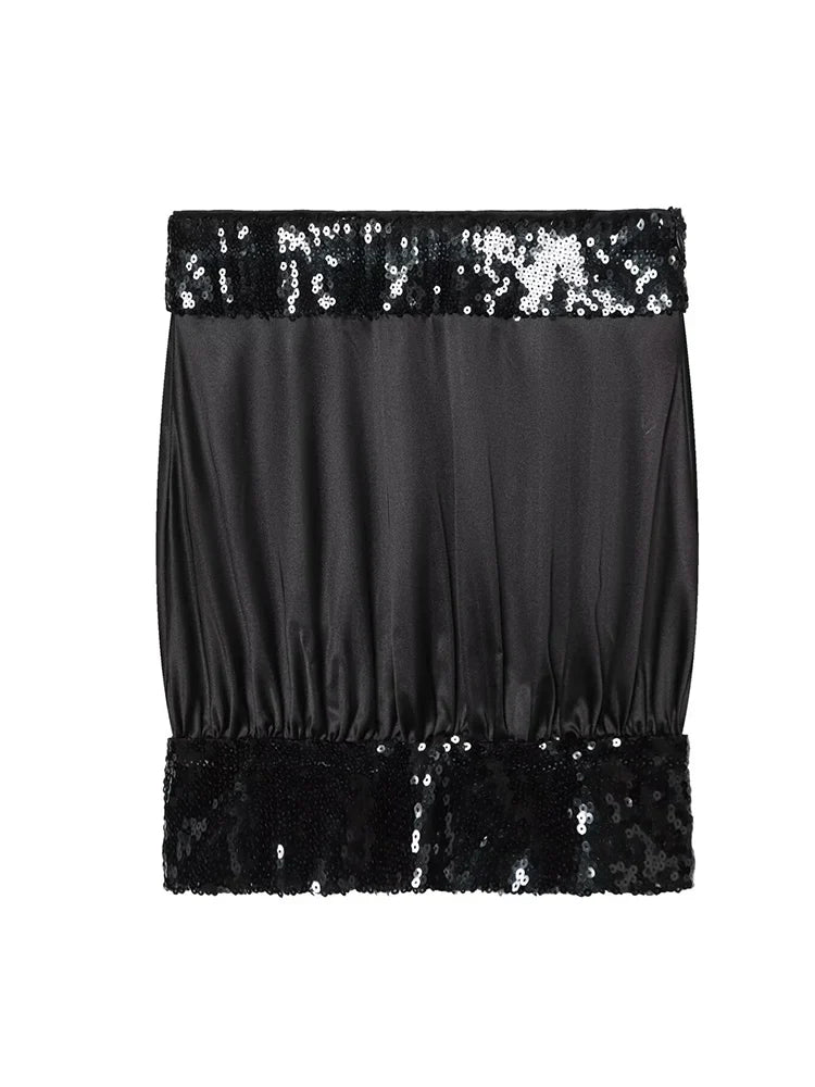 Chic Sequins Strapless Top For Women Holiday Party Tube Tops Chic Off Shoulder Fashion Solid Summer New Ladies Club Wear