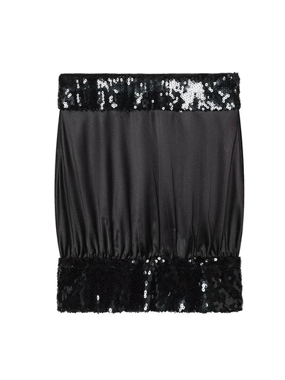 Chic Sequins Strapless Top For Women Holiday Party Tube Tops Chic Off Shoulder Fashion Solid Summer New Ladies Club Wear