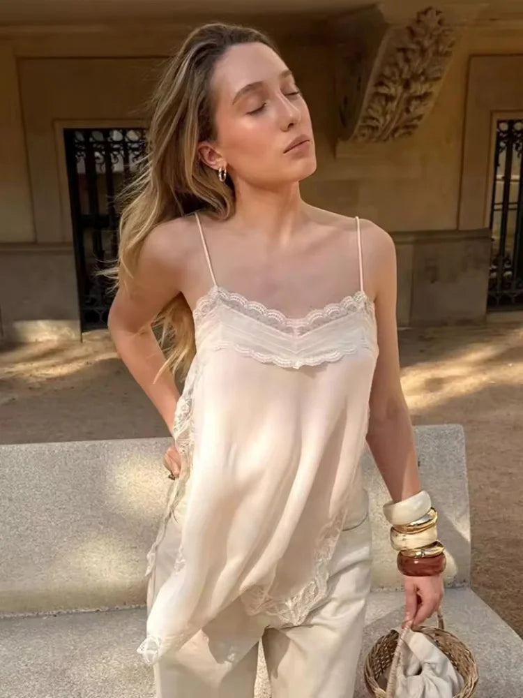 2025 New Women Cami Top Heart Neck Lace Trim Sleeveless Casual Sexy Summer Party Fashion Multi Color