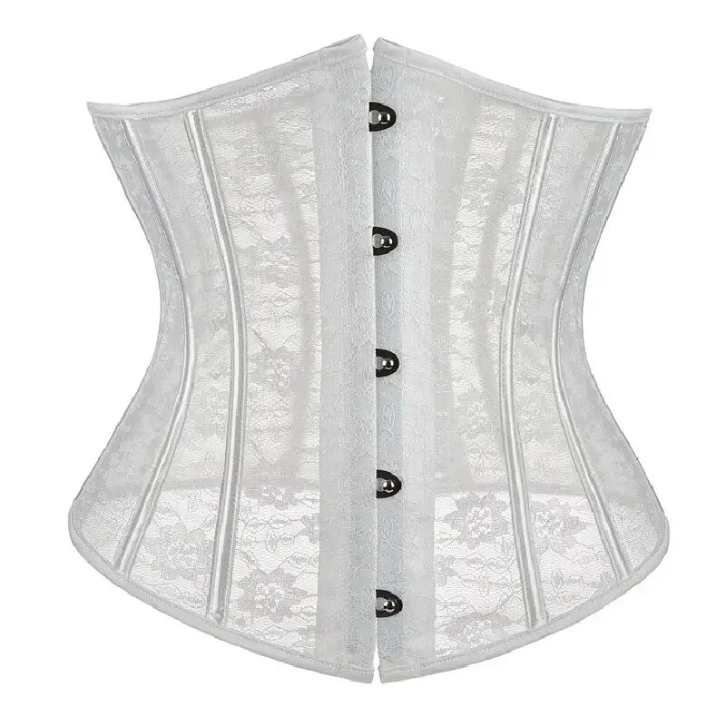 Women Underbust Corset Tops Black White Transparent Mesh Lace Bustier Plastic Bones Basques Body Shaper Waist Cincher Korset