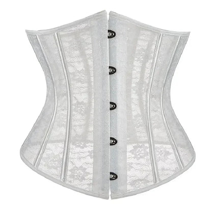 Women Underbust Corset Tops Black White Transparent Mesh Lace Bustier Plastic Bones Basques Body Shaper Waist Cincher Korset