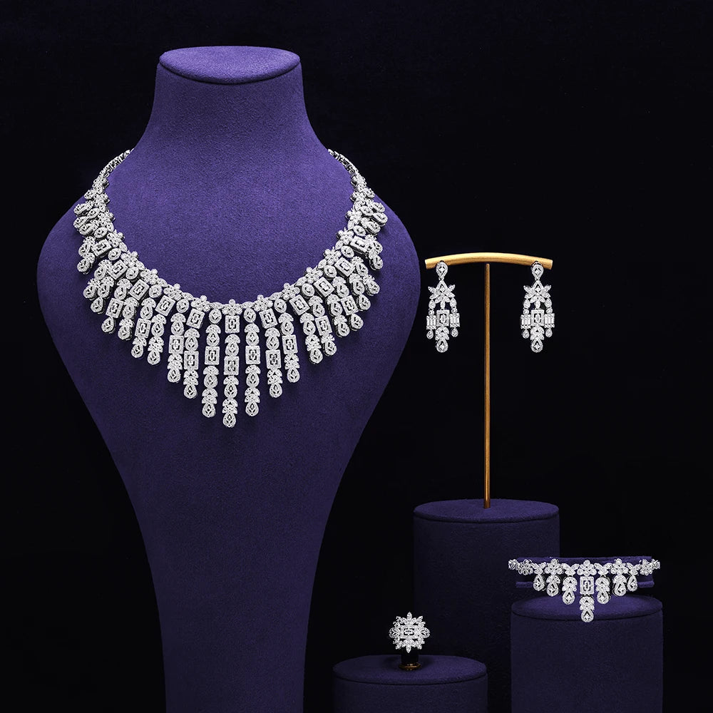 Bridal Zirconia Full Jewelry Set for Ladies Party Luxury Dubai Nigeria CZ Crystal Wedding Necklace Set