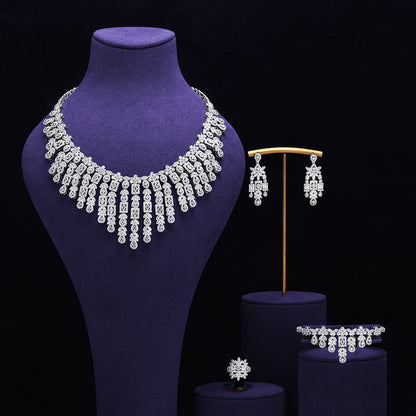 Bridal Zirconia Full Jewelry Set for Ladies Party Luxury Dubai Nigeria CZ Crystal Wedding Necklace Set