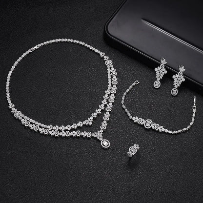 Bridal Zirconia For Women Party Luxury Dubai Necklace Bracelet Earringa Rings CZ Crystal Wedding Jewelry Sets