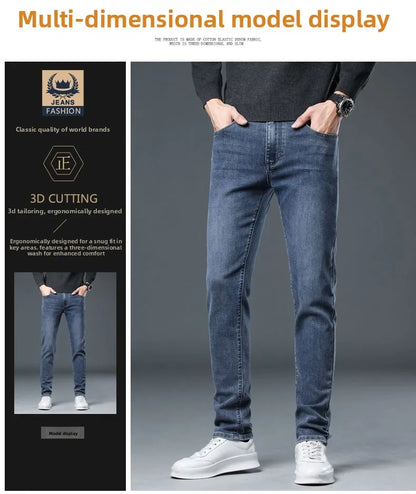 New Autumn/winter 2025 Stretch Wash Jeans for Young Men with Small Straight Elastic WaistJeans Pants Fashion Men's Trousers