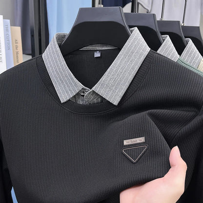 High Quality Men's Polo Shirt Contrast Color Lapel Long Sleeve T-Shirt Autumn New Exquisite Print Top Casual Business Menswear