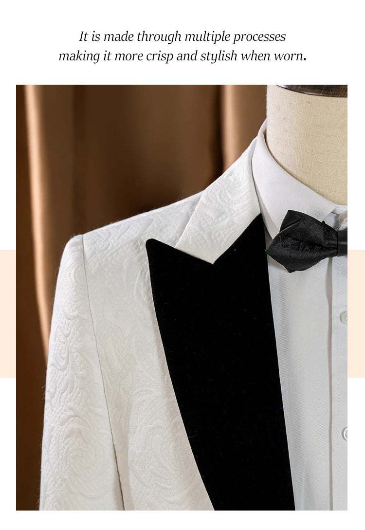 3-piece set man suit（Jacket+vest+pants）groom's wedding suit set men's white slim fit shawl collar‌ evening gown full set