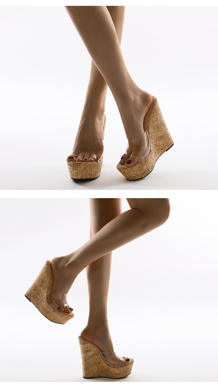PVC Transparent Wedges Platform Sandals High Heeled Summer 2025 Fashion Women's Slippers Thick Sole Beach Shoes Mujer