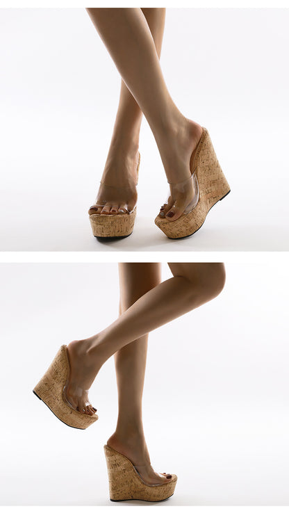 PVC Transparent Wedges Platform Sandals High Heeled Summer 2025 Fashion Women's Slippers Thick Sole Beach Shoes Mujer