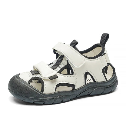 Kids'Casual Shoes Sandals PU Leather Summer Shoes For Boys Hook and Loop Color-Blocking Anti-slip Blue Black Shoes Size 26-37