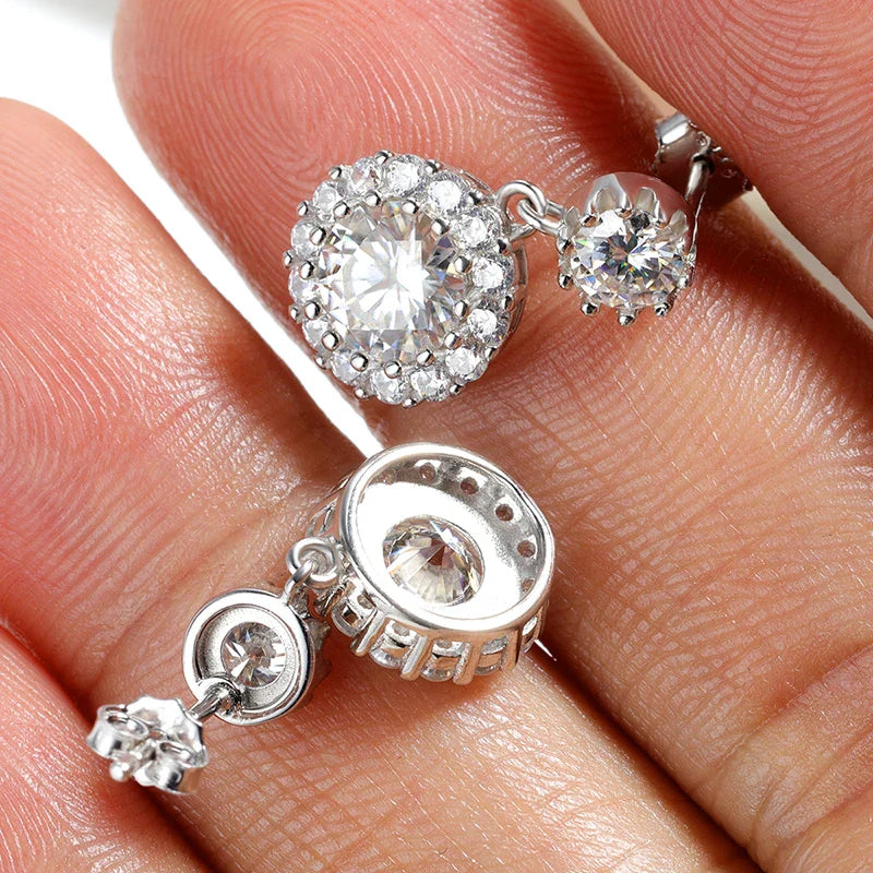6.5mm Moissanite Earring 925 Sterling Silver GRA Certified Round Cut Moissanite Drop Earrings for Women Wedding Jewelry