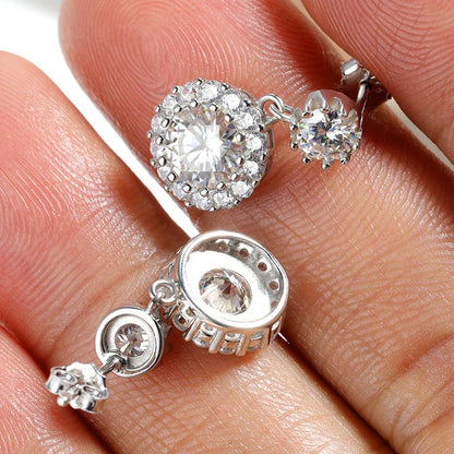 6.5mm Moissanite Earring 925 Sterling Silver GRA Certified Round Cut Moissanite Drop Earrings for Women Wedding Jewelry
