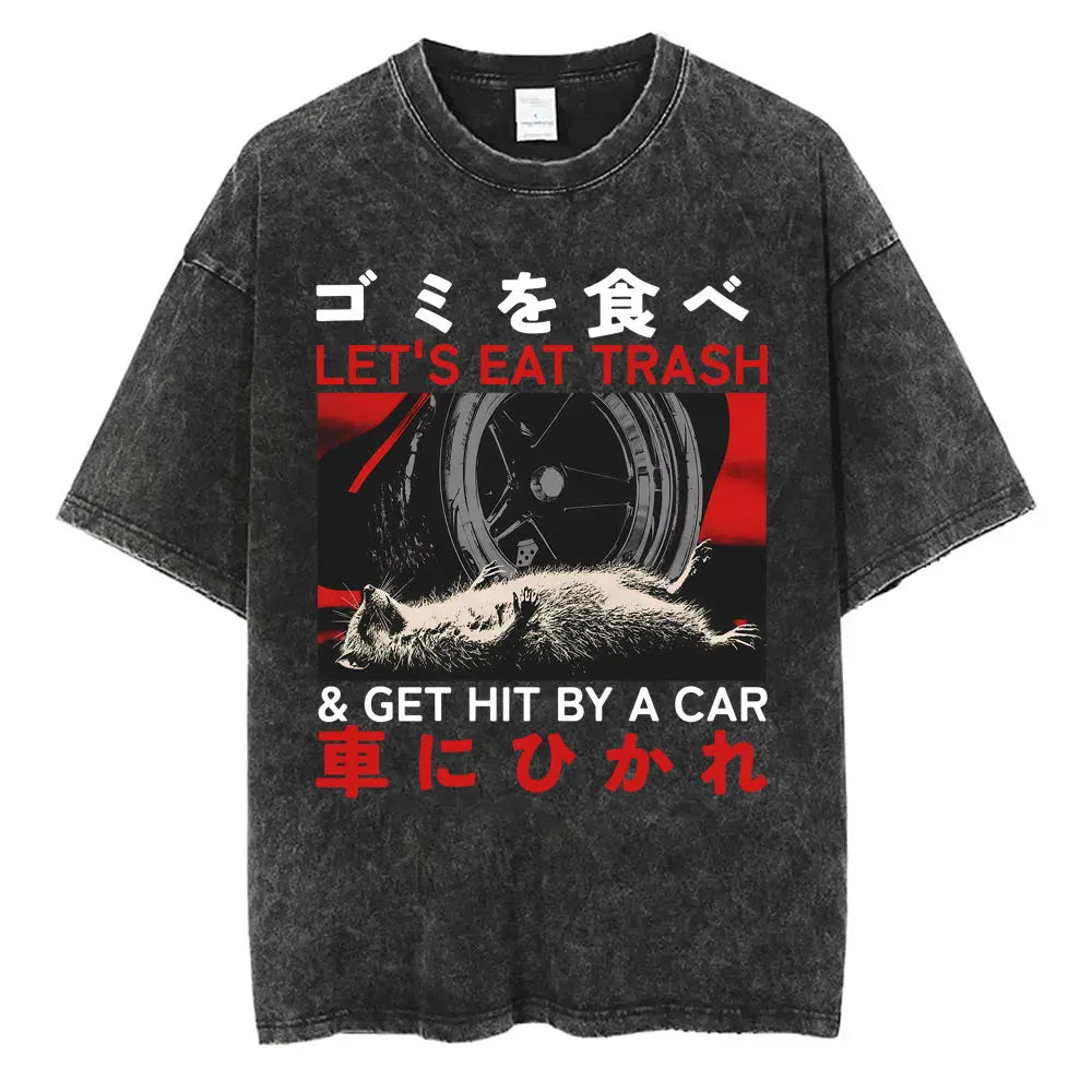 I Do Not Think Therefore I Do Not Am T-shirt Funny Japanese Style Opossum Vintage Washed T Shirt Unisex Fashion Humor T-shirts