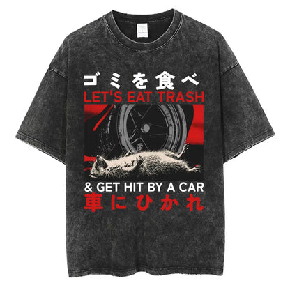 I Do Not Think Therefore I Do Not Am T-shirt Funny Japanese Style Opossum Vintage Washed T Shirt Unisex Fashion Humor T-shirts