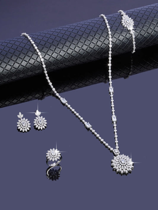 Sweater Long Necklace Earring Jewelry Sets For Women Wedding Party Zircon CZ African Dubai Bridal Jewelry 2024