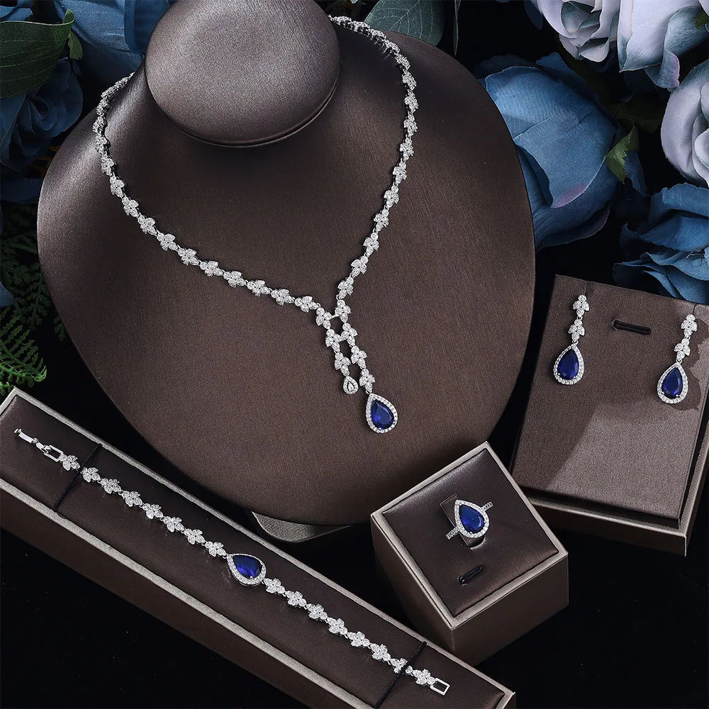 4 pieces of cubic zirconia jewelry, luxury Dubai Nigerian crystal wedding necklace, popular in Central Asia