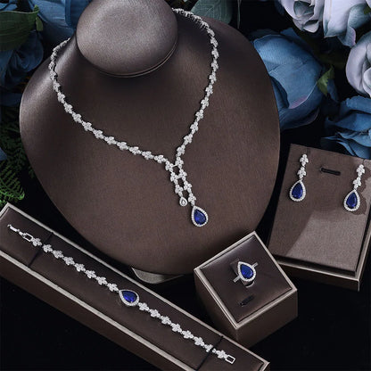 4 pieces of cubic zirconia jewelry, luxury Dubai Nigerian crystal wedding necklace, popular in Central Asia