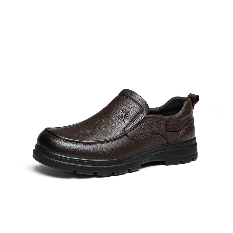 Golden Camel Men's Shoes 2026 New Business Casual Soft Sole Leather Shoes Brand Design Soft Soles Non-slip Velvet Warm Loafers