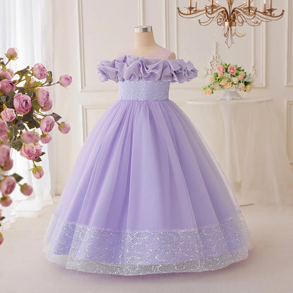 Summer Flower Bridesmaids Party Girls Dress Elegant Sequin Tulle Wedding Princess Prom Dresses for Girl Birthday Evening Costume