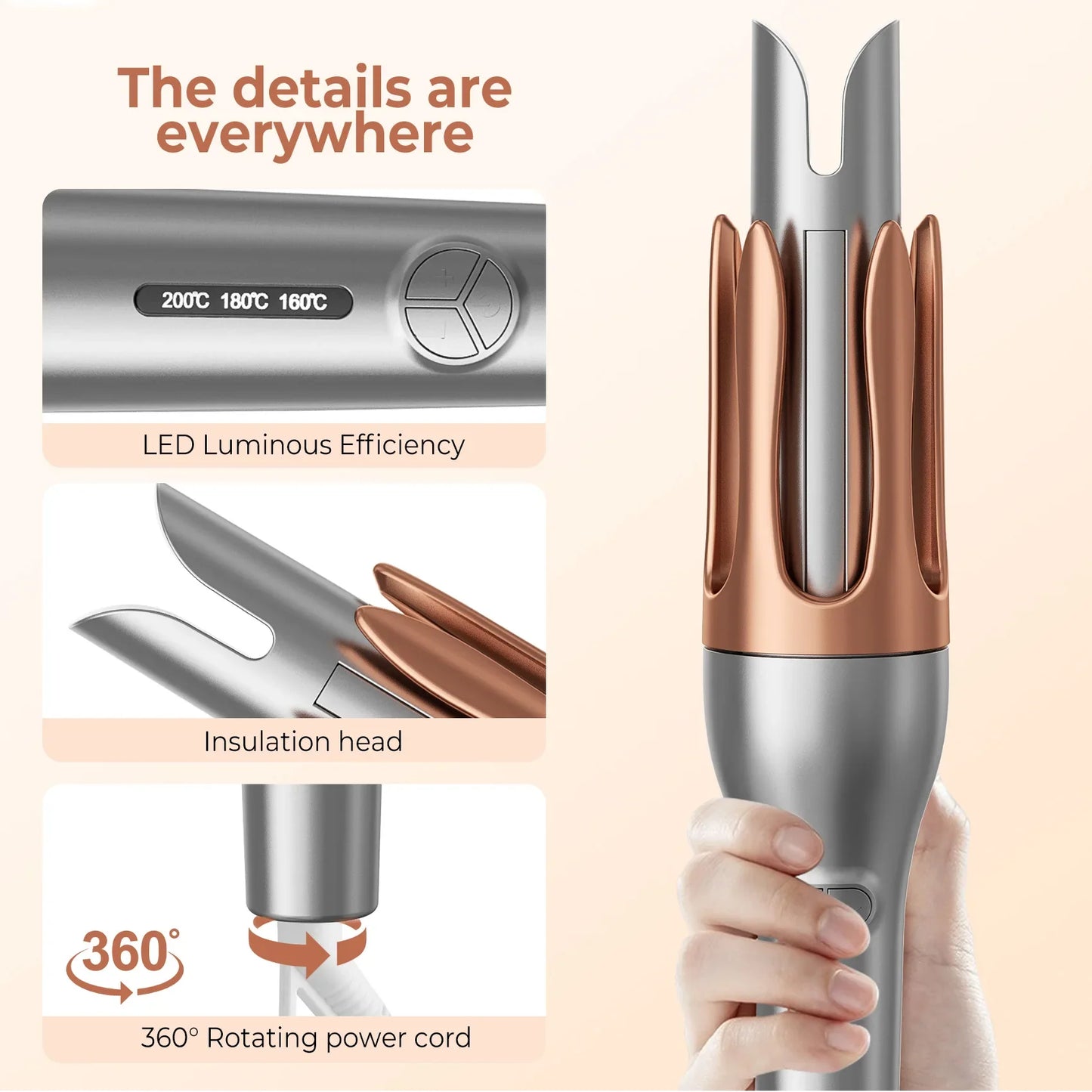3 grades LCD display 32mm Silver Automatic Curling Iron Large Curling Female Hair Styling Tool Big Wave Salon Accessories Tool