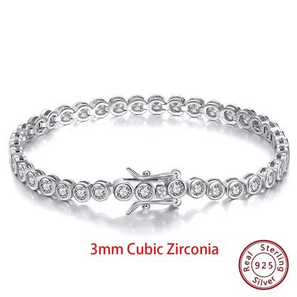 Shiny Tennis Bracelet 925 Sterling Silver 1.5/2/3mm Clear Cubic Zirconia for Women Luxury Chain Bracelet Jewelry SB143
