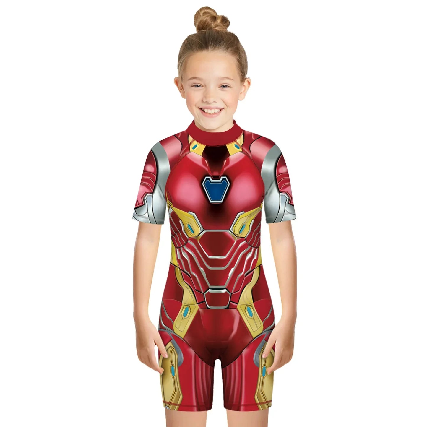 Children One Pieces Swimsuit Superhero 3D Print Playsuit Child Short Sleeve Swimwear Beach Bathing Suit Swim Wear For Boys Girls