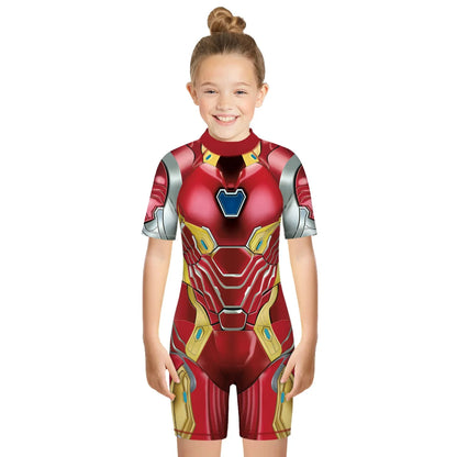 Children One Pieces Swimsuit Superhero 3D Print Playsuit Child Short Sleeve Swimwear Beach Bathing Suit Swim Wear For Boys Girls
