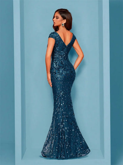 Elegant Champagne Evening Dress For Women Long 2024 Luxury Mermaid Formal Sequins Prom Wedding Party Cocktail Dresses