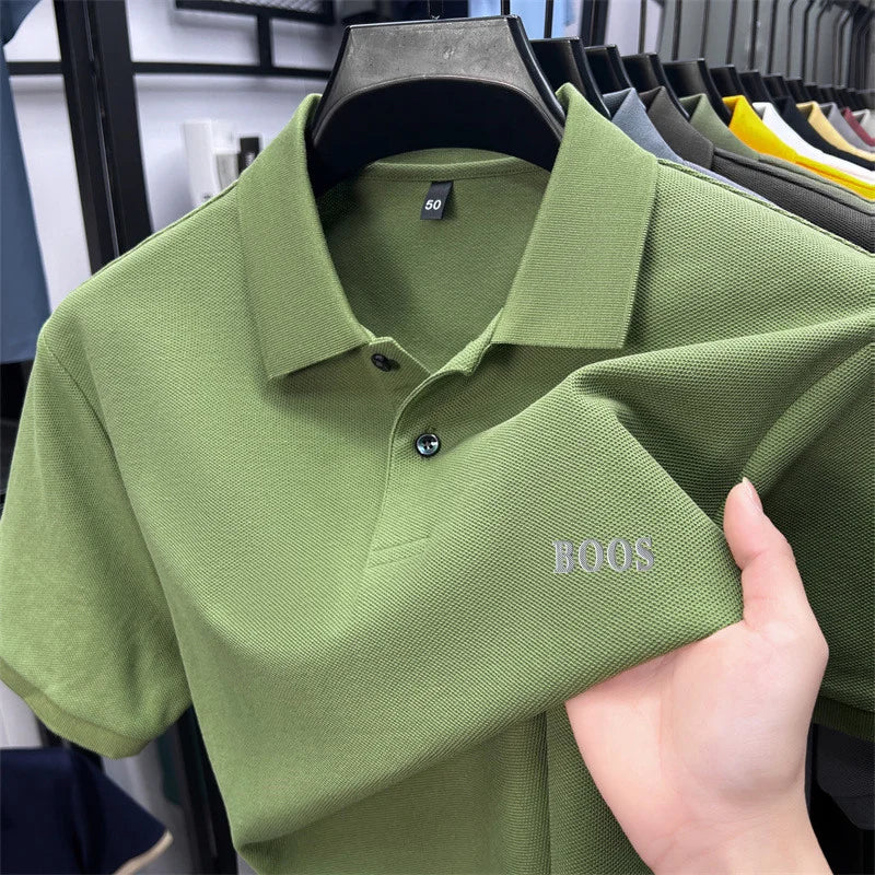 Cotton100% Men's Summer High Quality Short Sleeves Polo Shirt Lapel Button Letter Printing T-Shirt Business Leisure Men Clothing