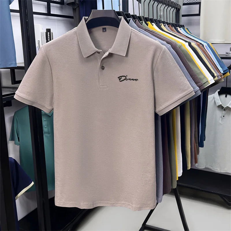 cotton100% hot sale men's new short sleeve polo shirt summer lapel letter printing ventilate t-shirt business classic mans wear