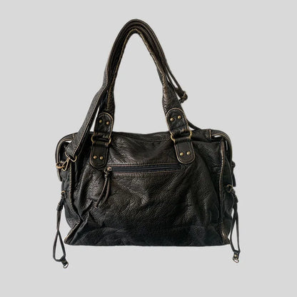 Y2K Spicy Girl One Shoulder Crossbody Bag Vintage Washed Leather Motorcycle Bag Large Capacity Bag