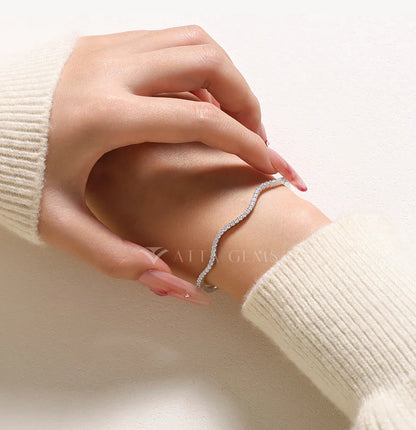Fashion Wave Shape Bangle s925 Silver Moissanite Bracelets Women Semi Eternal Rondelle Bracelet Party Fine Jewelry Gift