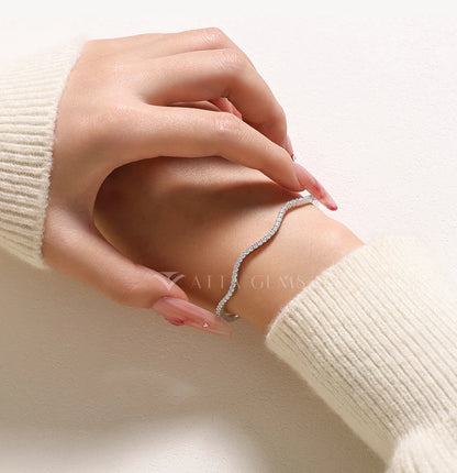 Fashion Wave Shape Bangle s925 Silver Moissanite Bracelets Women Semi Eternal Rondelle Bracelet Party Fine Jewelry Gift