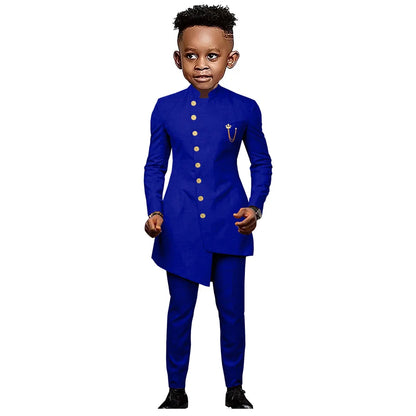 Two-Piece Suit Set for Kids Gold Buttons Boys Slim Fit Formal Tuxedo Children Wedding Party Dresswear 3-14 Years