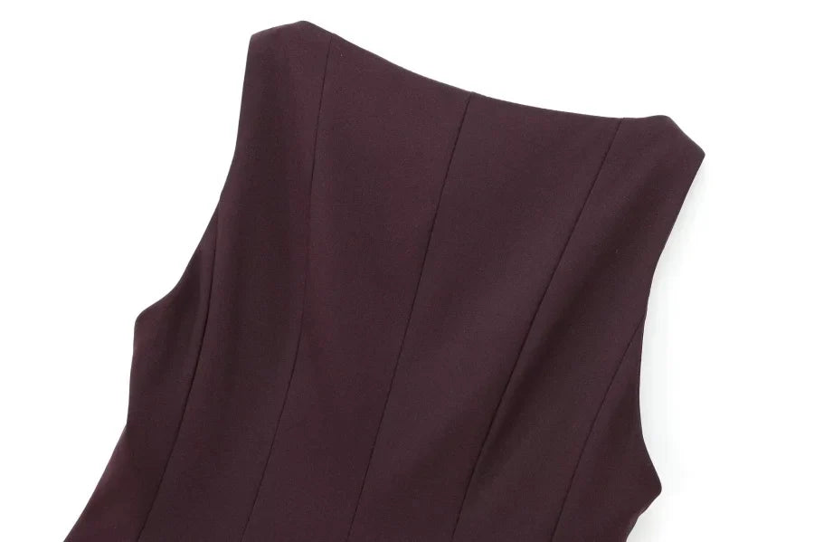 Fall/Winter 2025 New  Women's Fashion Elegant ruffled hem round neck sleeveless waist slim-fit top 4661124