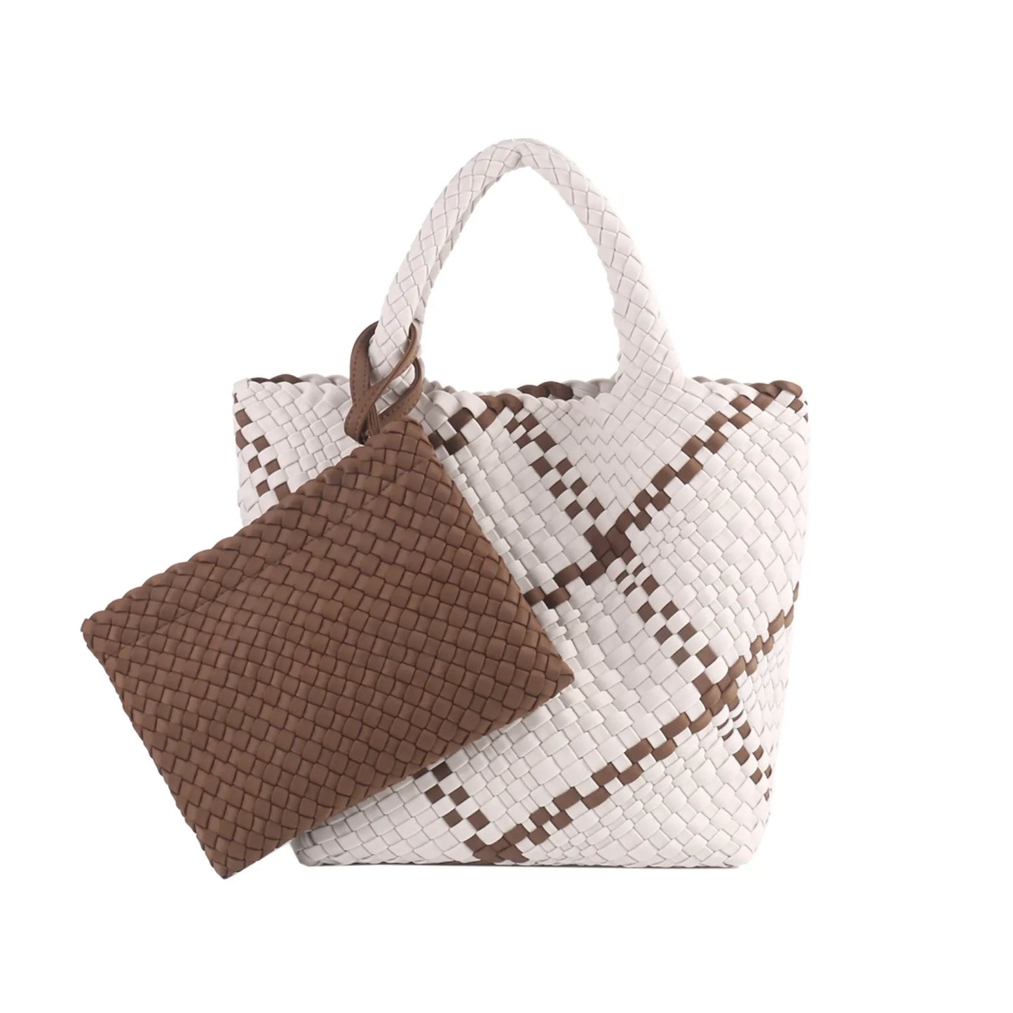 Woven Bag for Women, Neoprene Tote Bag Summer Beach Handbag Purse Retro Handmade Travel Shoulder Bag Set Neoprene Weave Tote Bag