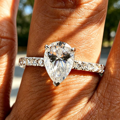 2CT Pear Cut Certified Moissanite Rings for Women Classic Wedding Promise Band Bridal Jewelry Real S925 Sterling Silver