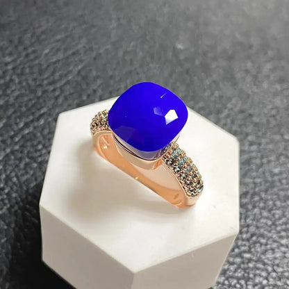 10.6mm Topaz Ring For Women Inlay Light Blue Zircon Candy Water Drop Crystal Ring Rose Gold Plated Jewelry Gift